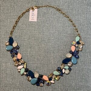 NWT J. CREW Mixed Shades of Blue Stones Crystal Statement Necklace